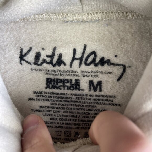 Keith Haring Foundation Sweatshirt Mens M Cream Off-white Graphic Print Hoodie - Picture 8 of 16